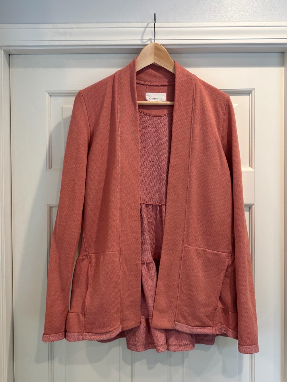 Anthropologie Open-Front Cardigan in Dusty Rose Tiered Details